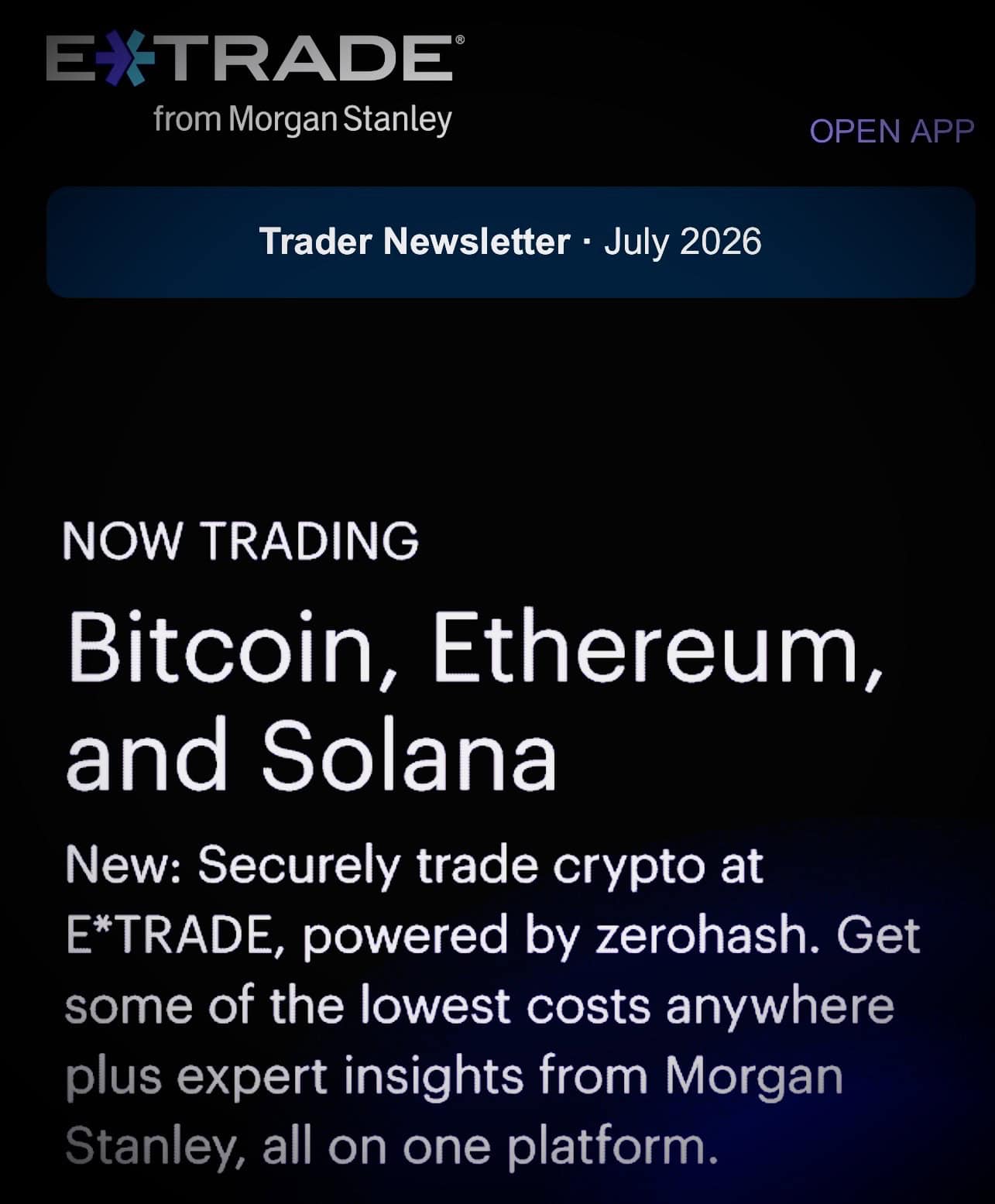 STOCKS | E*TRADE Launches Spot Crypto Trading for Bitcoin, Ethereum and Solana